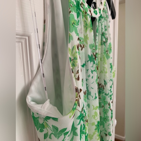 NWT DKNY White/Green Floral Maxi Dress Racerback Front Peephole Tie Belt Zip 14 - Picture 12 of 14